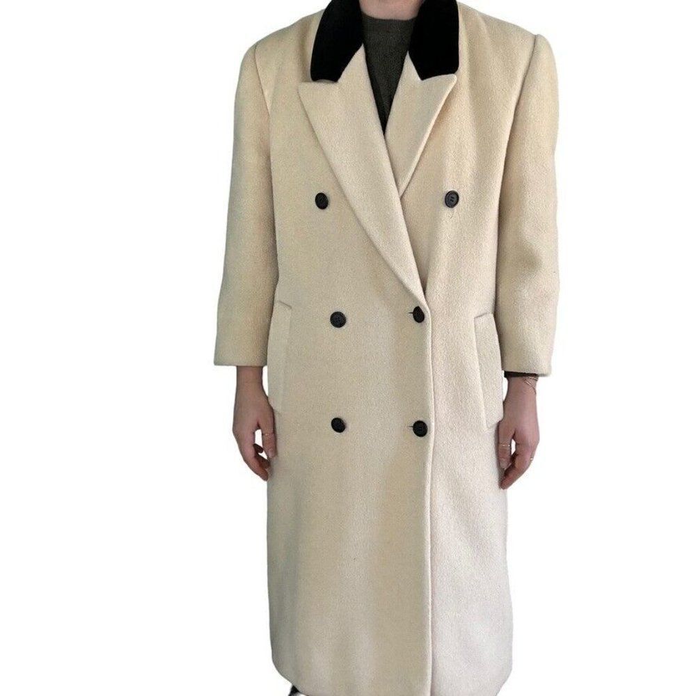 Vintage 1980s Christian Dior White Wool Double Breasted Retro Trench Coat Sz M - Picture 6 of 11